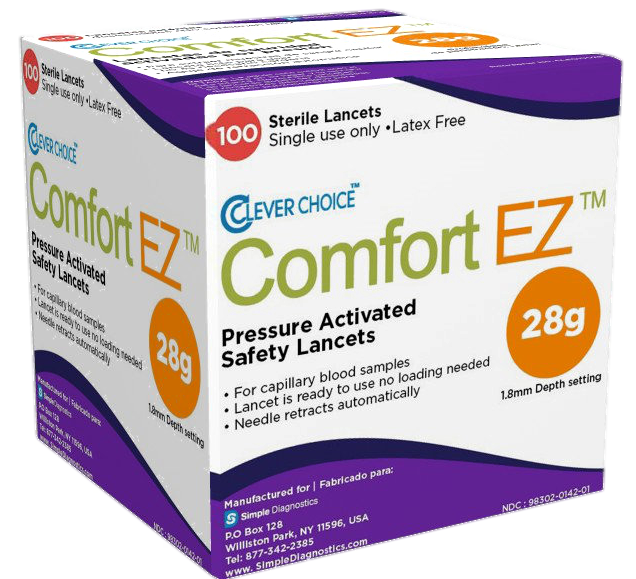 Comfort EZ 28G 100 count Safety lancets 3d NO BACKGROUND